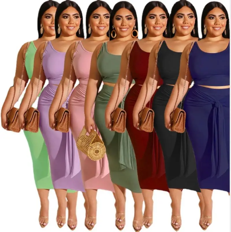 

FB03A23 Sexy Casual Suit Solid Color Tight-fitting Buttocks Strappy Two Piece Summer Sets for Women Clothing