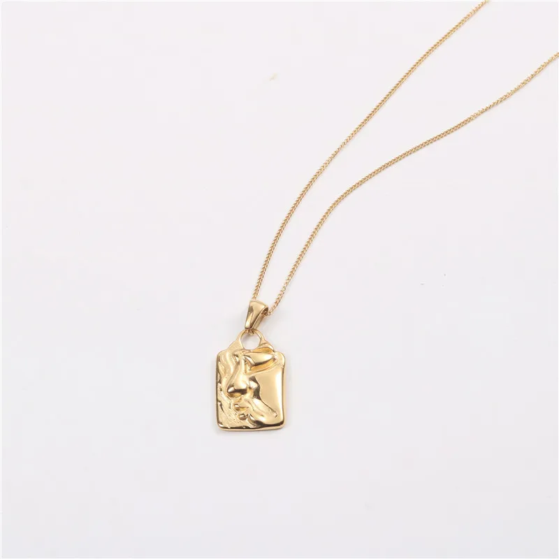 

High End Gold PVD Plated Stylish Face Pendant Necklace Stainless Steel Trendy Jewelry Customized Jewelry