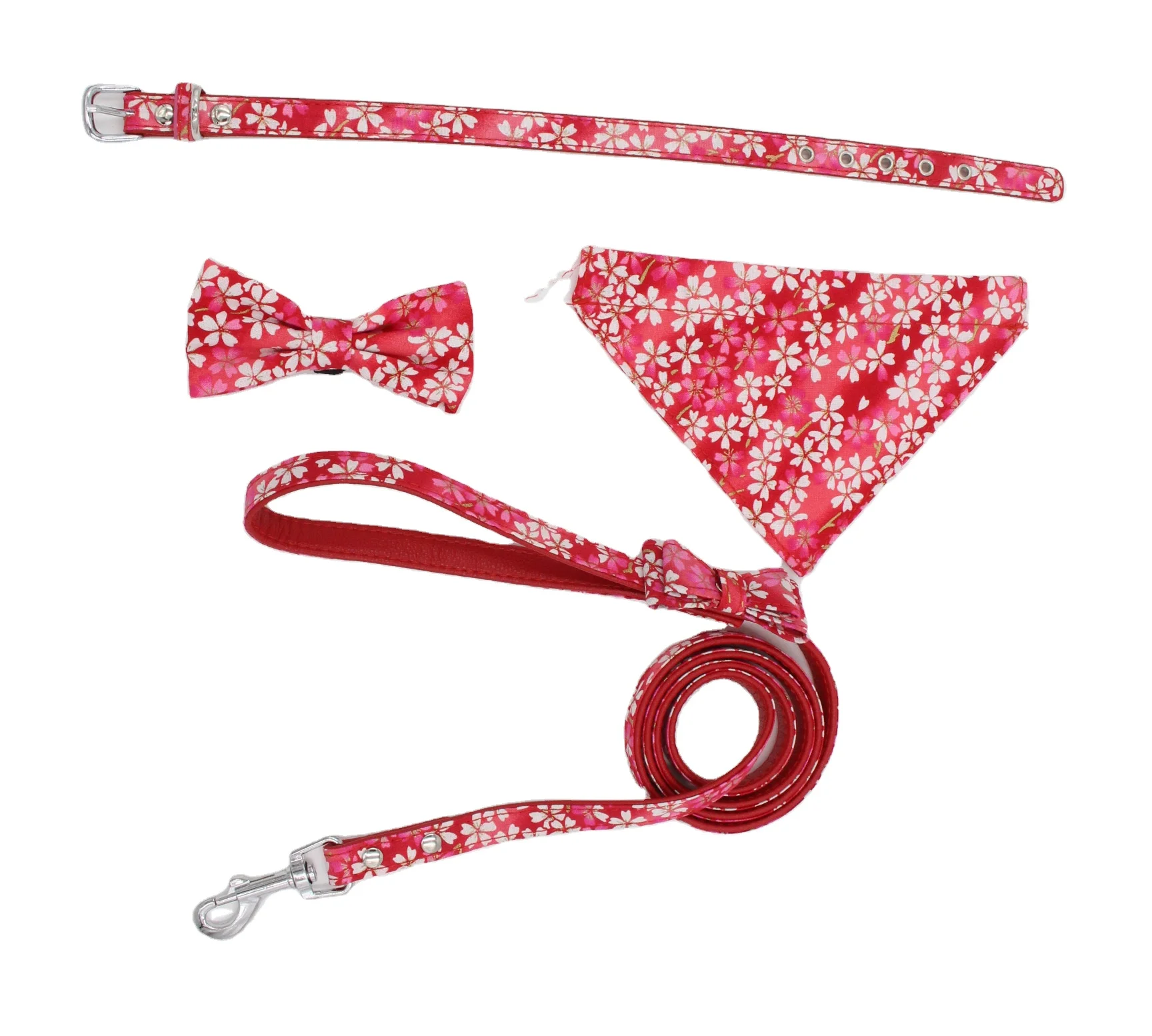 

Japanese style pet triangular scarf suit detachable bow dog collar printed cat collar