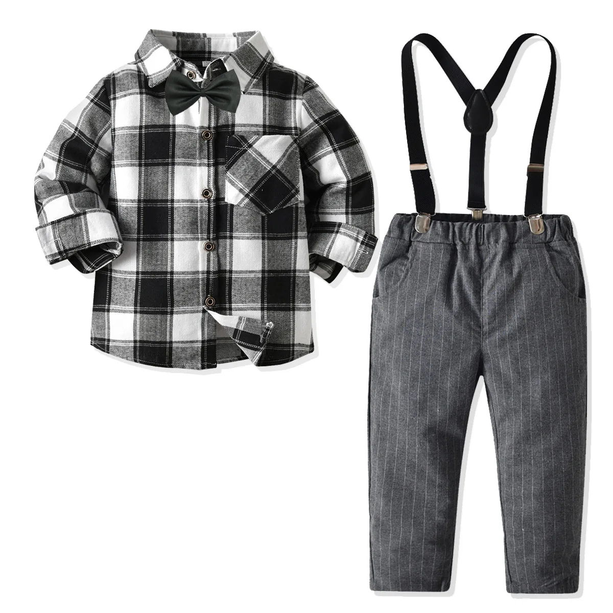 

Boys Children's Clothing Gentleman Dress Suit Boys Long Sleeve Shirt Pants Back Bow Tie Four Piece Set