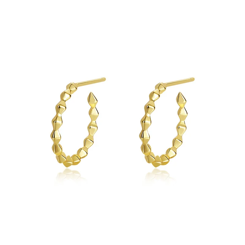 

Trendy Custom 925 Sterling Silver Women Fine Jewelry 18K Gold Plated Bead Shape Geometric Hoop Earrings