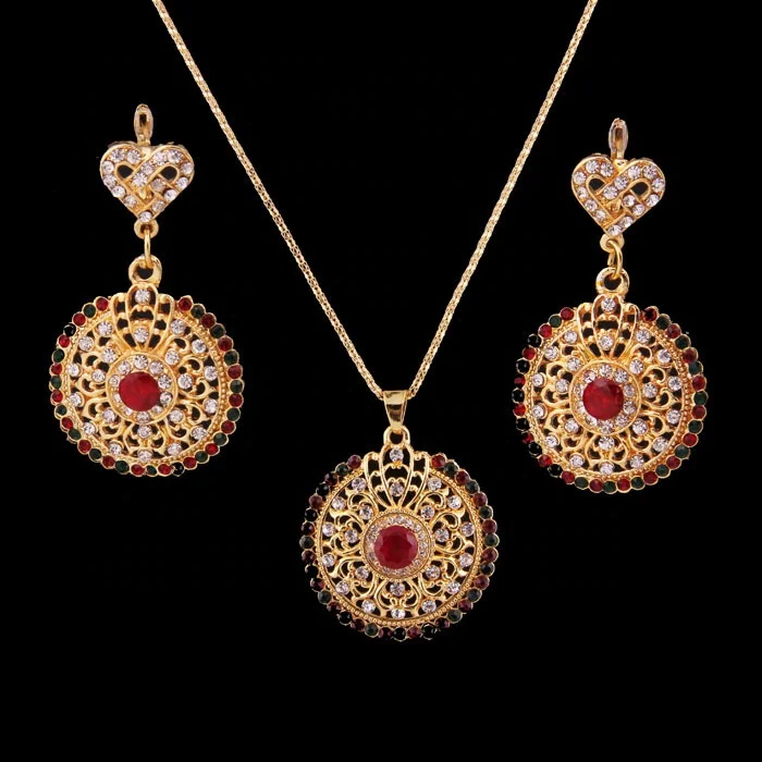 

Wholesale womens luxury indian ruby crystal gold plated jewelry set