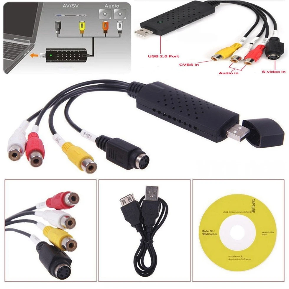 
USB 2.0 DC60 Tv dvd to vhs Converter video Capture adapter card Audio AV for vista win8 win7 XP Fast VER 008 007S 