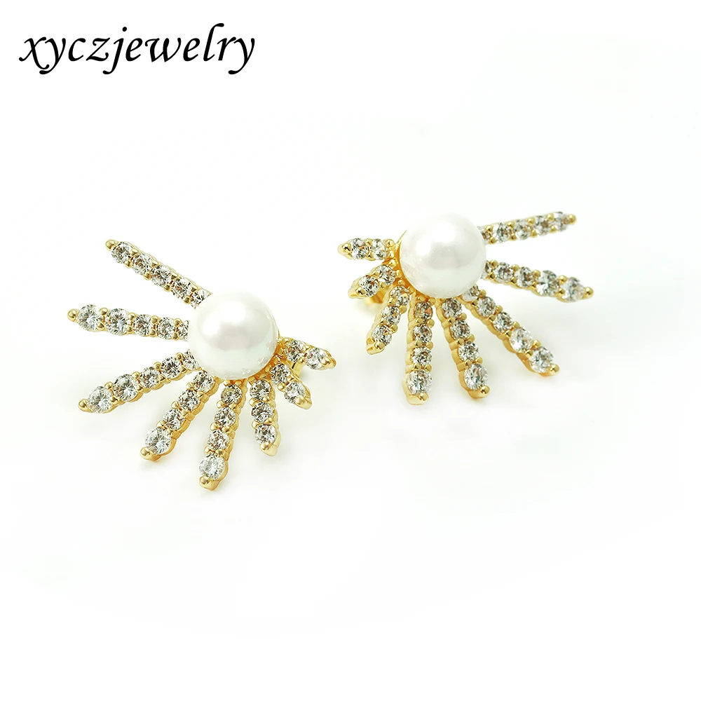 

Trendy white pearl earring wholesale Women zircon Studs Earrings