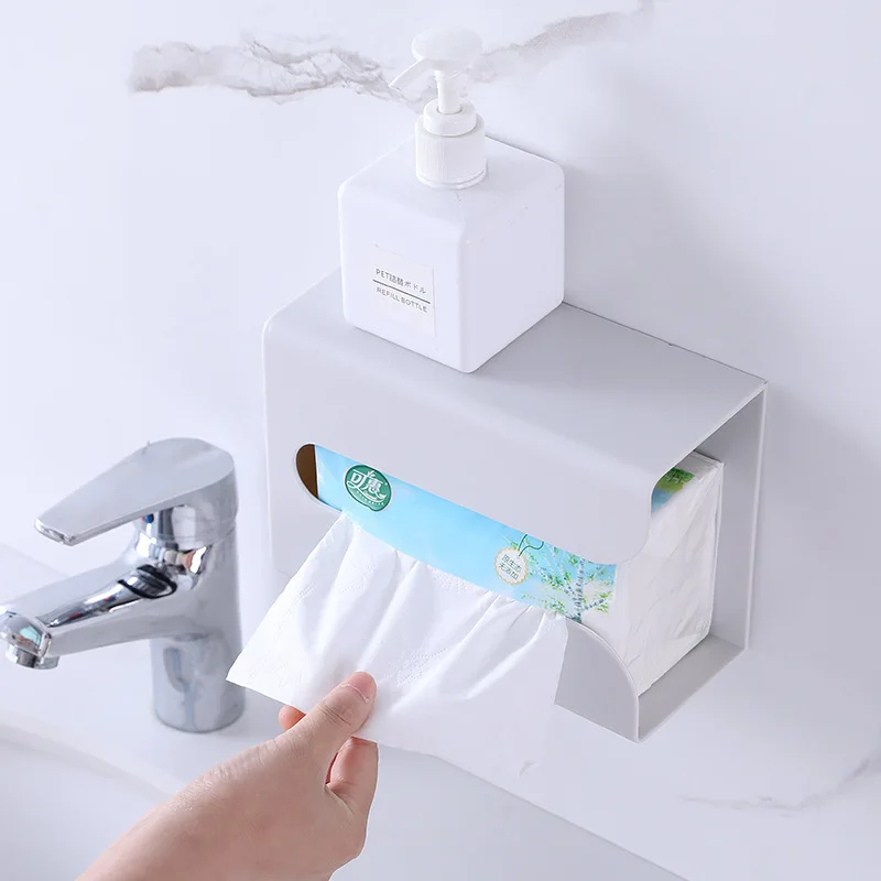 

Non-marking sticker paper box wall-mounted tissue holder creative simple plastic multifunctional toilet tissue box, Customized