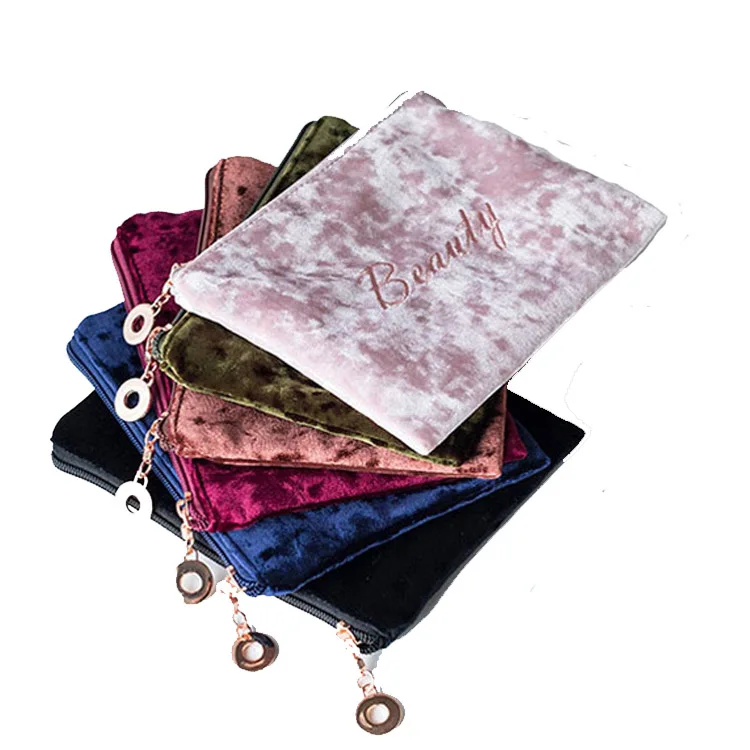 

Beauty Embroidery Logo Makeup Bag Pink Girls Small Size Cosmetic Velvet Pouch, Customized