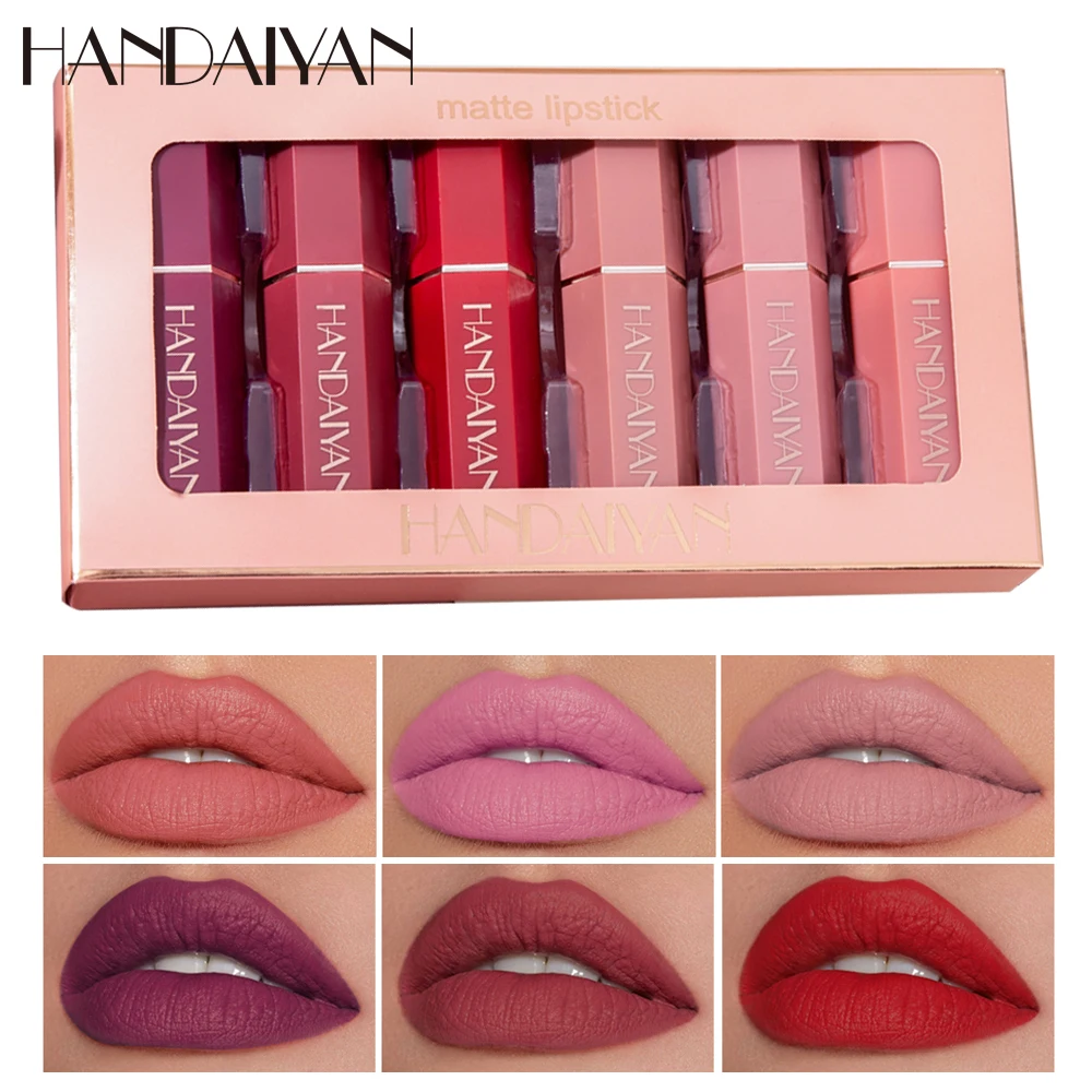 

HANDAIYAN 6pcs in one box Velvet Matte Lipstick Waterproof Pigment Lipstick Long Lasting Lipstick Never Fade Lip Stick Makeup