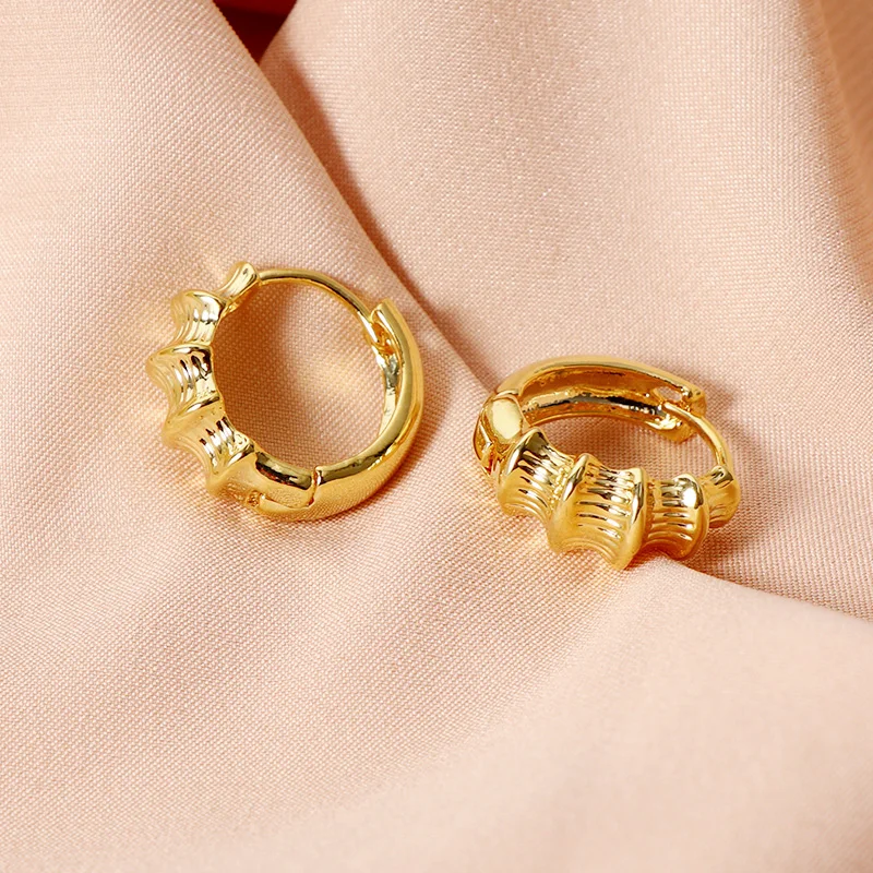 

Fashionable Female Jewelry Gold Plated Bamboo Circle Huggie Earrings Chunky Irregular Shape Hoop Earrings For Women