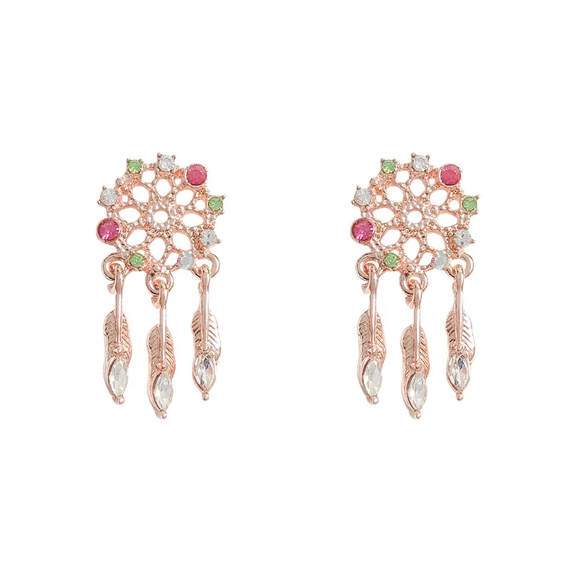 

Korean Hollow Dream Catcher Crystal Tassel Earrings for Women Rhinestone Dangle Earrings (KER430), Same as the picture