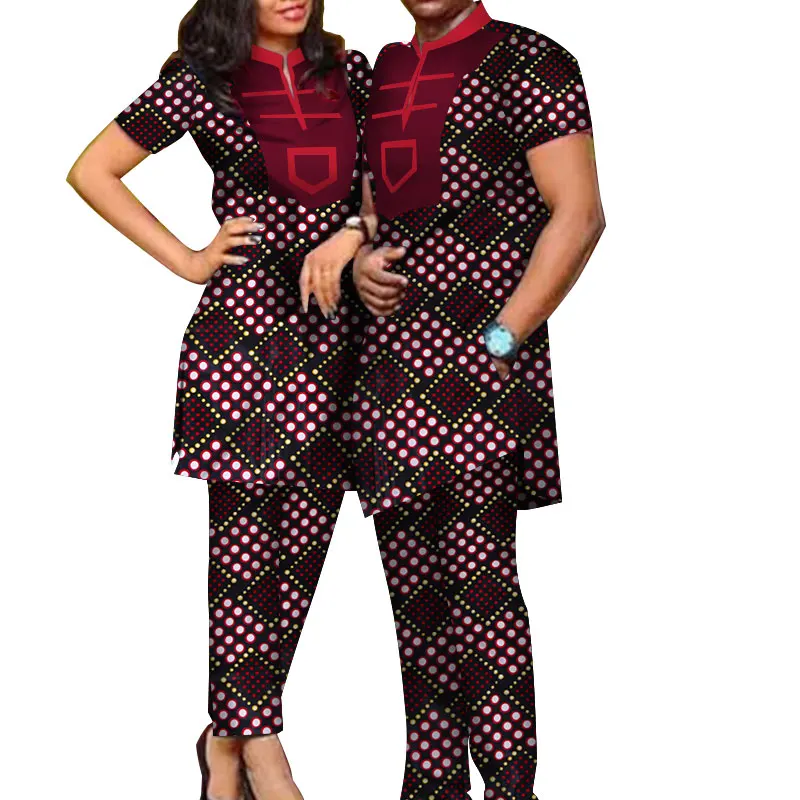 

African Print Bazin Riche Top and Pants Set for Couple Clothing Dashiki Sweet 2 Pieces Lovers Couples Clothes wyq71