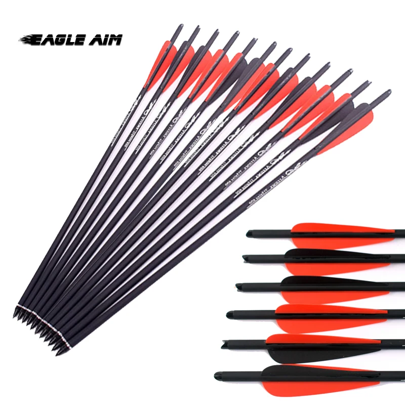 

Archery 12Pcs Carbon Arrow 16/20 Inch Spine 400 Hunting Crossbow for Recurve / Composite bow Archery