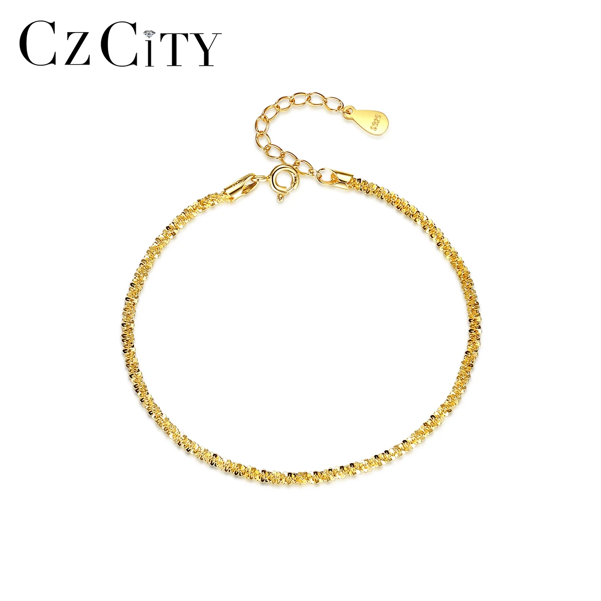 

CZCITY Wholesale 925 Sterling Silver Bracelet 18K Gold Color Chain Bracelet for Women Gift Fancy Jewellery