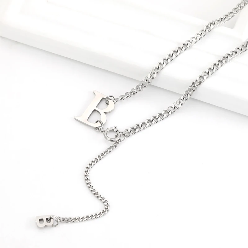 

Personalized Name Initial Alphabet Necklace Custom Stainless Steel Letter B Pendant Necklace for Women