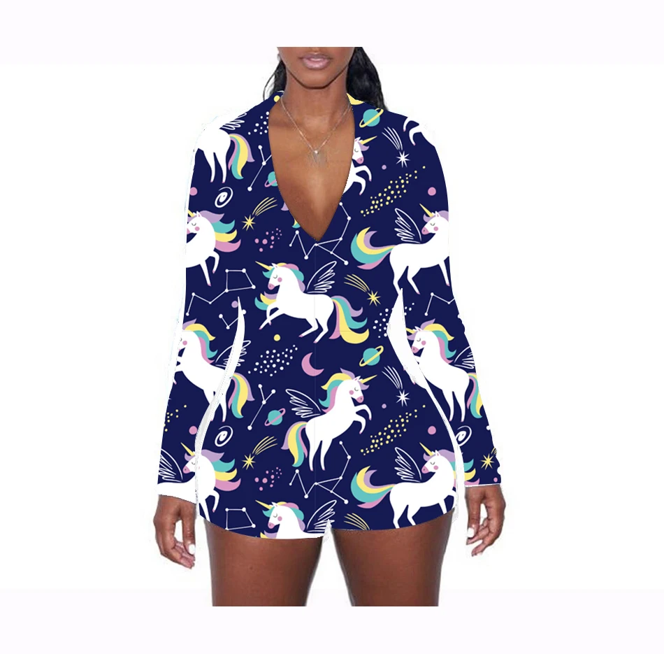 Wholesale Custom sexy onesie adult sky unicorn printing romper pajamas oneises