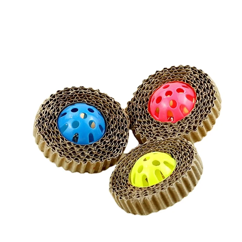 

Wholesale pet toys Plastic ball Corrugated paper Cat toy Plastic ball four-color bite cat toy ball with bell