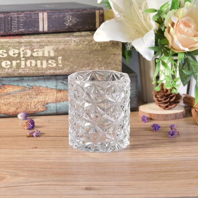 250ml Clear embossed Glass Candle holder home Decor