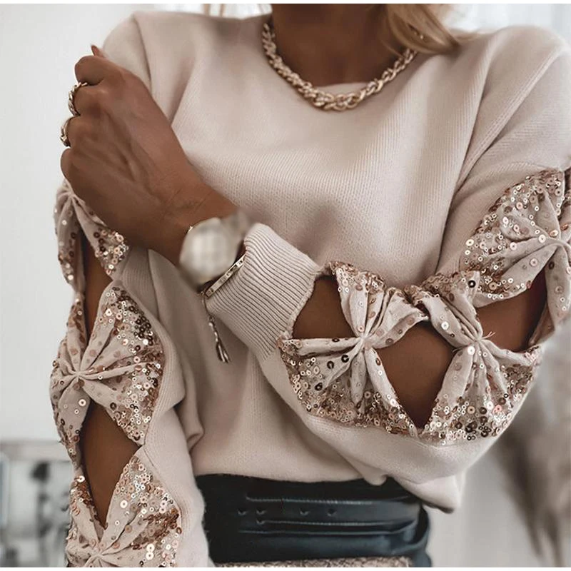 

Elegant Hollow Out Lace Women's Sweaters Off Shoulder Lantern Sleeve Pullovers Tops Female 2021 New Autumn Winter Ladies Sweater