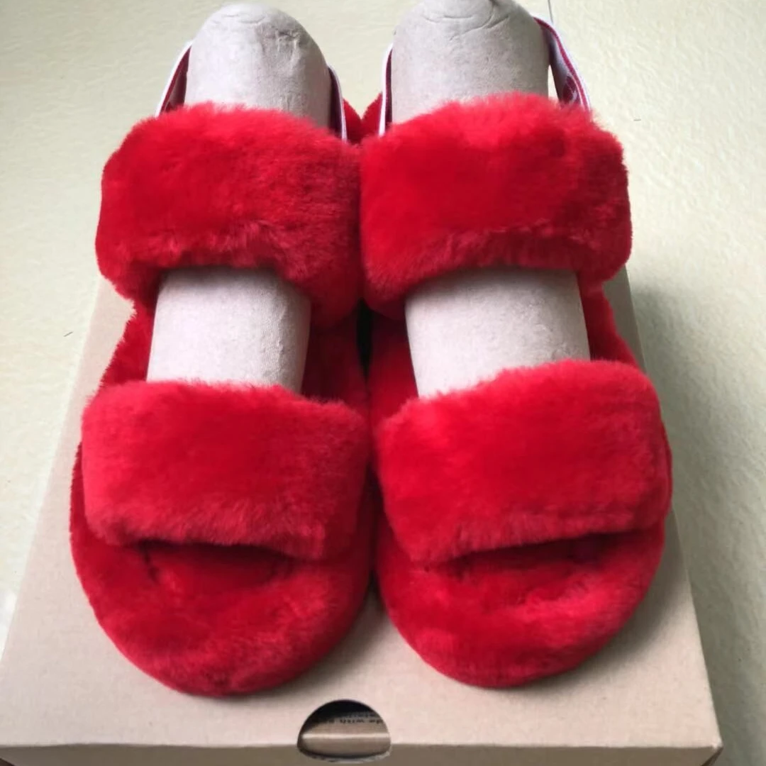 

Wholesale DHL Free shipping High Quality Oh Yeah Slide Furrzy Uggh Slides Slippers For Women Fluffy Warm Uggging Slipper, Black yellow red blue