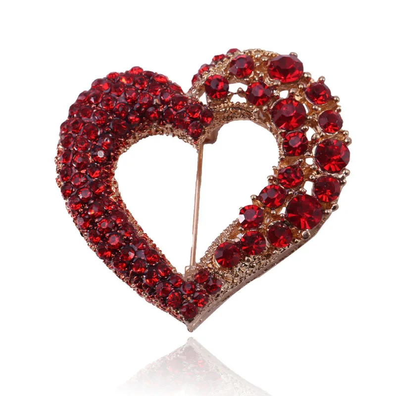 

Red Heart Crystal Brooch Pins for Women Hollow-Out CZ Broaches