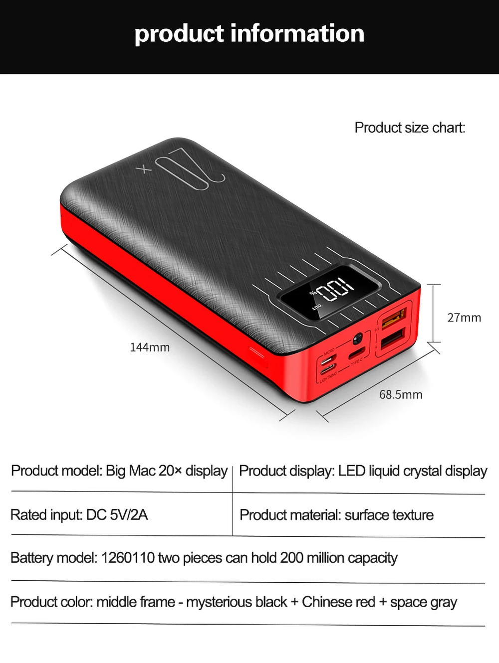 20000mA Powerbank For Apple Type C Micro USB Input Dual USB LED Digital Display Portable Fast Mobile Charger Power Bank 20000mAh - ANKUX.COM