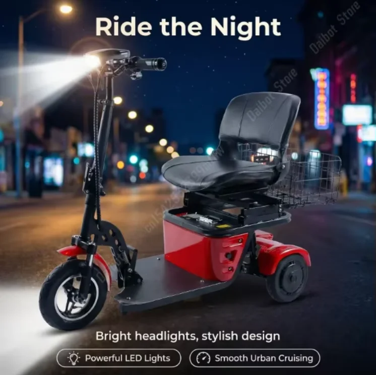 250W*2 36V Lightweight Foldable Mobility Scooter Electric Tricycle for Elderly Removable Battery Dual Motor 35-40km Range
