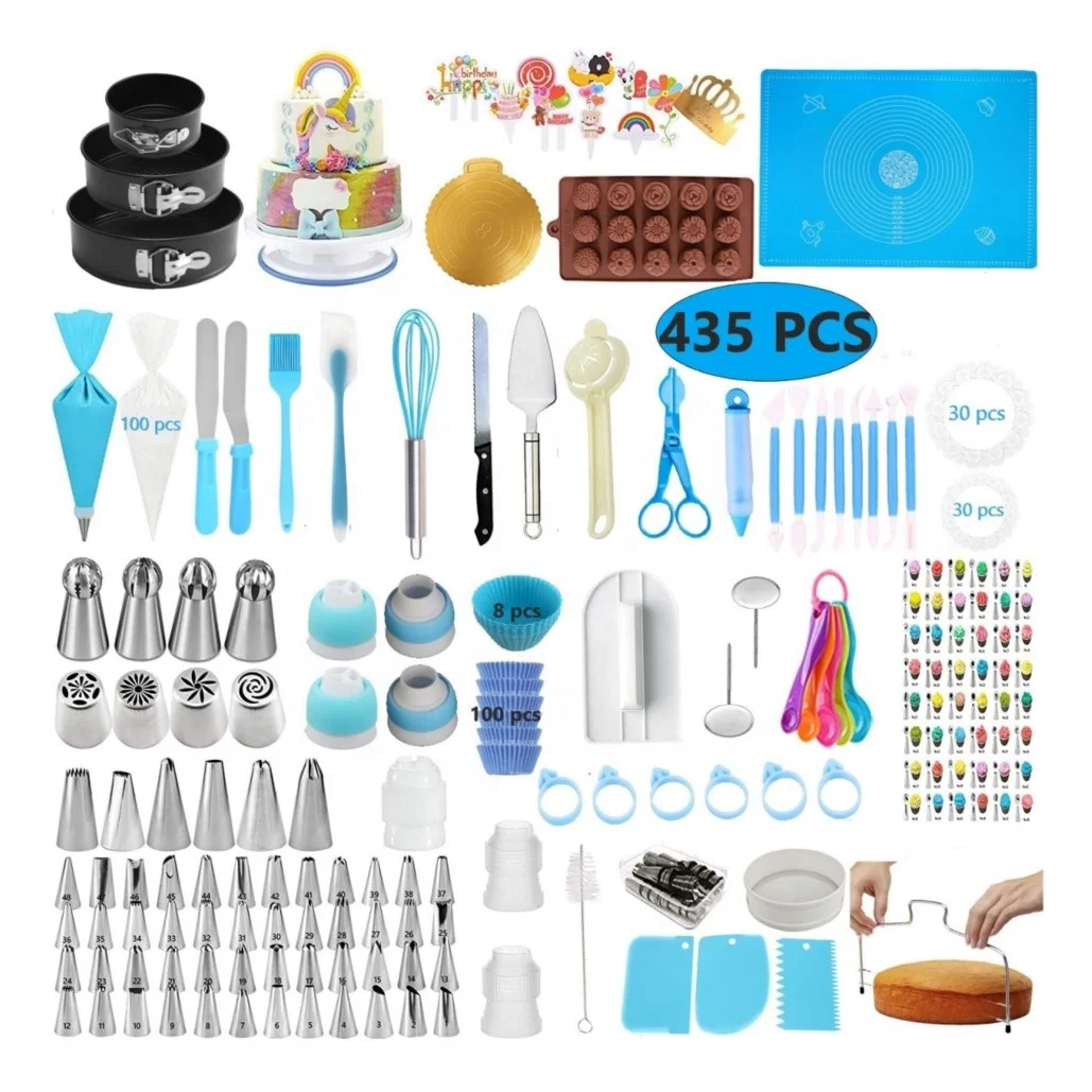 

435 PCS Cake tools Sets With 3 Cake Pan Turntable 62 Nozzles Pastry Bags Spatulas Cake Decorating Supplies, Picture