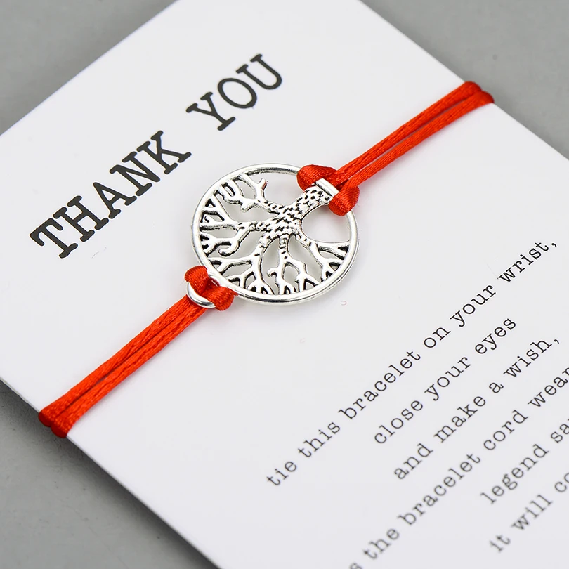 

Life Tree Charm Bracelet for Women Men Children Adjustable Lucky Red String Bracelets Couple Friendship Wish Card Jewelry Gift