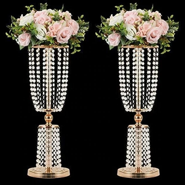 

free ship )Gold Vases for Centerpieces Tall Crystal Metal Vase Flower Stand Holders Wedding Centerpiece Chandelier Reception, Gold/sliver mental