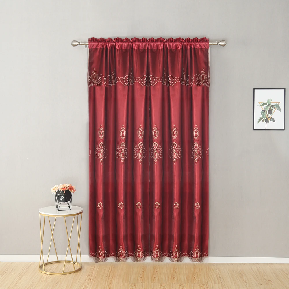 

Wholesale and retail cheap curtain embroidered 1 usd rod pocket stock ready curtains for living room tieback cushion covers