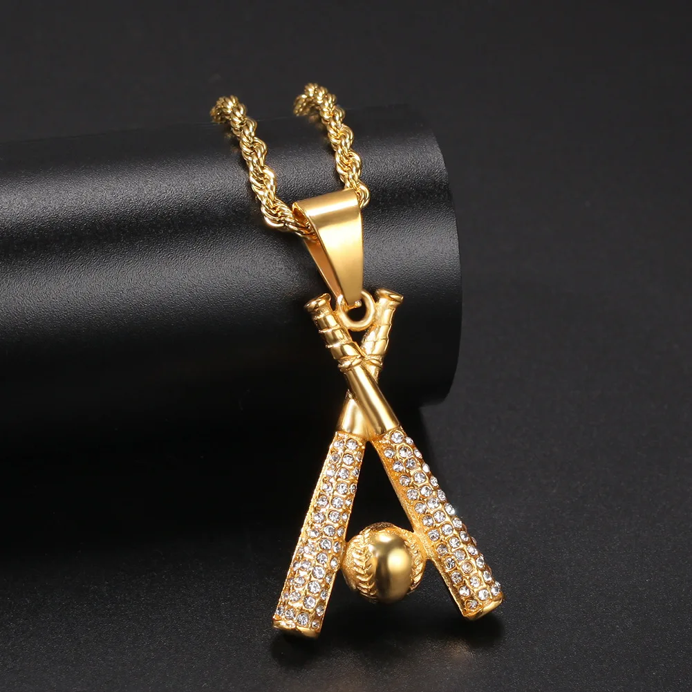 

New Arrivals Gold Plated Baseball Shape Necklace Men Personality Punk Hip Hop Pendent Rope Chain Gifts Jewelry