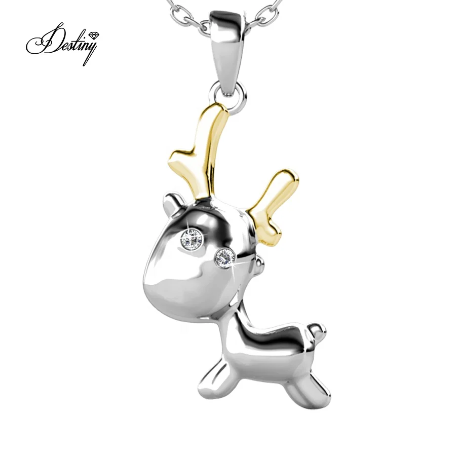 

Destiny Jewellery 2020 New Christmas Jewelry Cartoon Animal Deer Two Toned Pendant Necklace With Finest Crystal