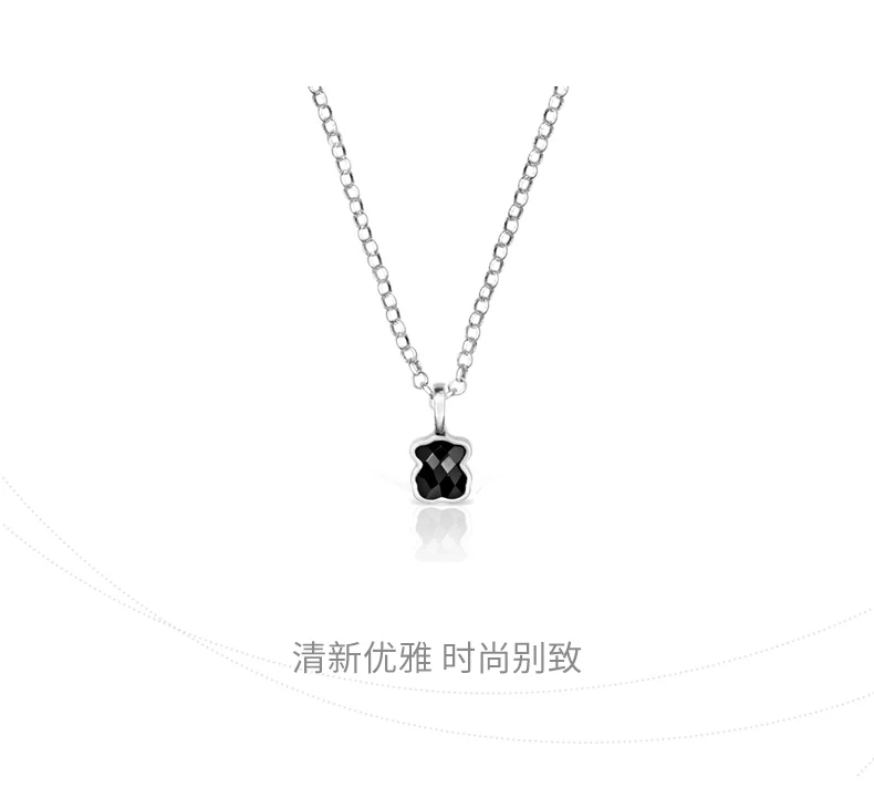 

Wholesale 925 Silver Peach Silk Bear Black Agate Necklace Light Luxury Little Bear Clavicle Chain Female Necklace, Brand name