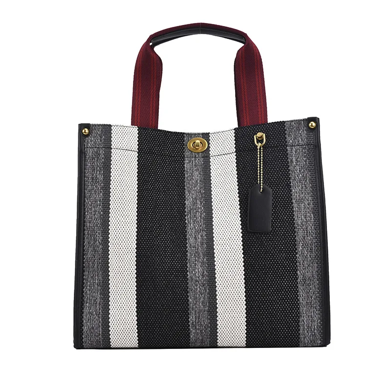 

2021 new trendy retro handbag tote female bag European and American popular canvas striped messenger bag, Customizable