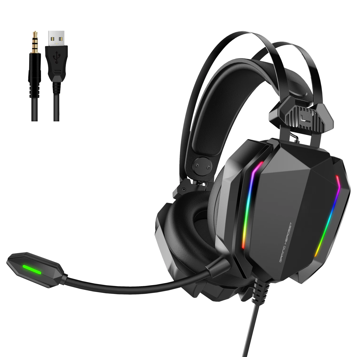 

Professional Rgb Light Wired Gamer Headphones With Microphone For PS4 PS5 Xbox One Computer Bass Stereo PC Gaming Headset, Black