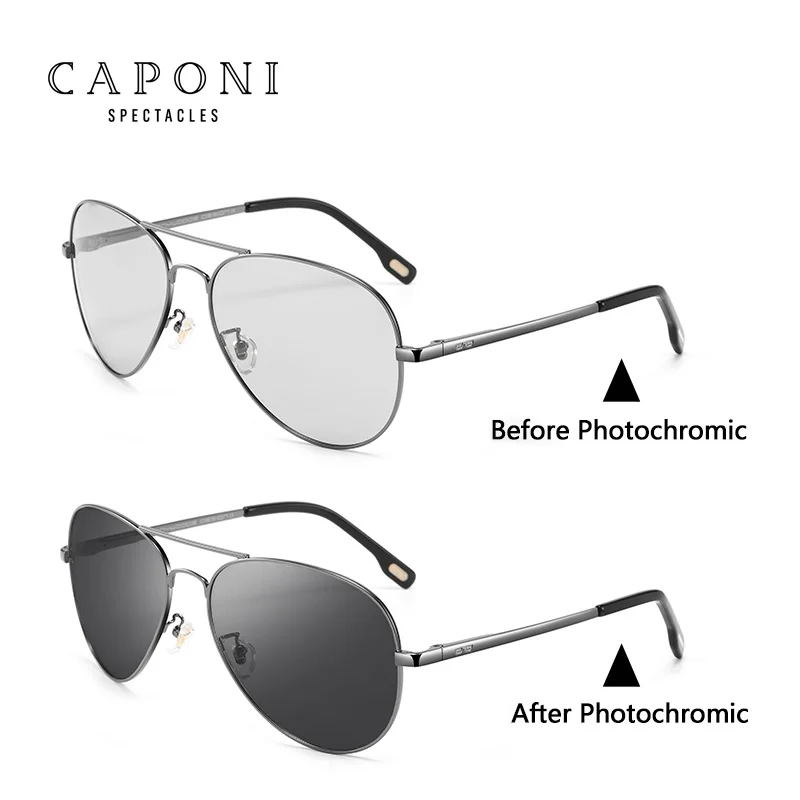 

CAPONI Avation Sun Glasses For Men Day And Night Photochromic Driving Men's Sunglasses Polarized UV400 Pilot Shades Male BS3104