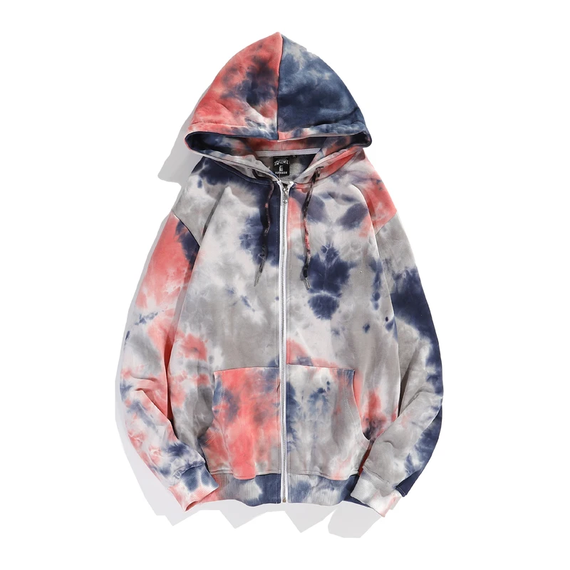 

Stock High Quality Fashion Oversized New Design Autumn And Winter Women Zipper Tie Die Hoodies