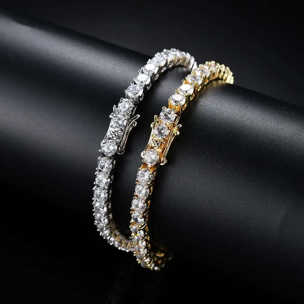 

3mm 4mm 5mm Copper Zircon Tennis Chain Bracelet Hip hop Jewelry Gold Silver Material Men CZ Bracelet Iced Out