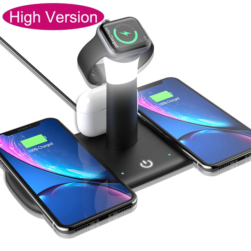 

High Version 15W 5 in 1 Wireless Charger Dock Fast Charging Desktop Station Watch Phone PD chargers With LED light For iPhone