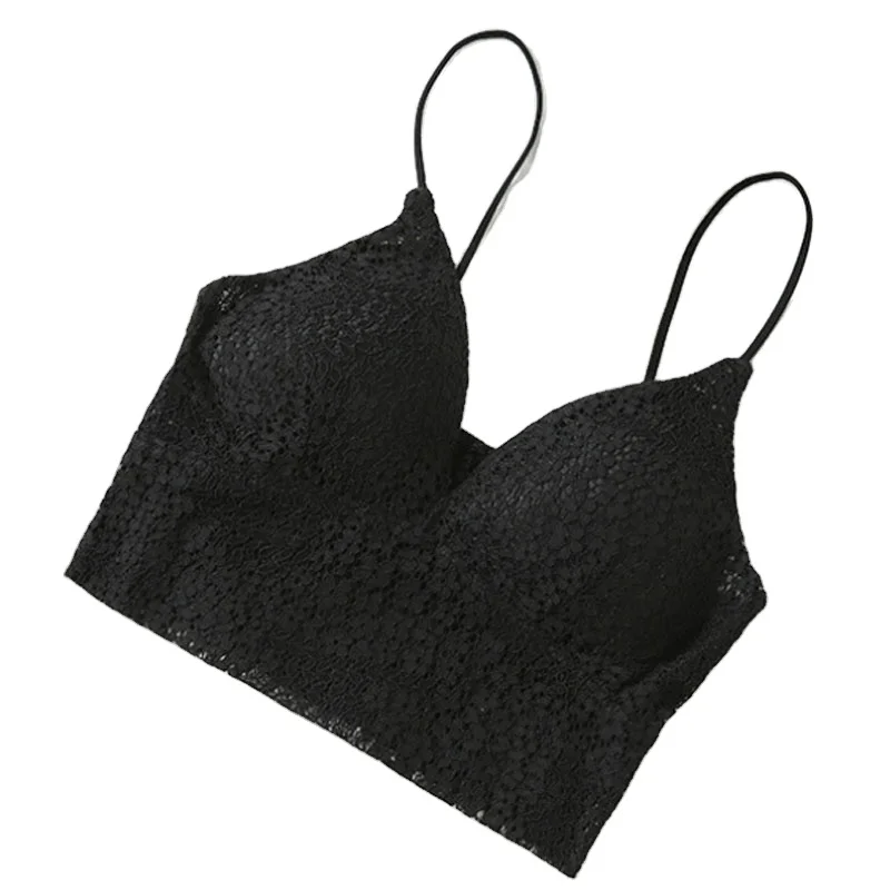 

Lace Bra Sexy Top Wireless Bralette Women Underwear Floral Deep V Crop Tops Seamless Thin Push Up Lingerie Solid Brassiere