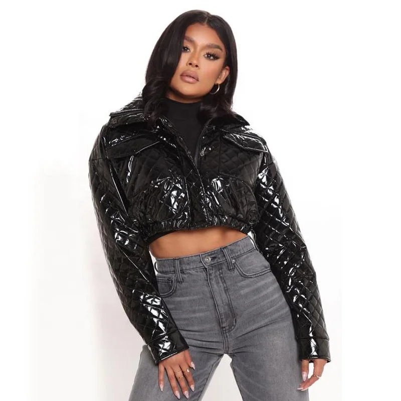 

KKbeier BR21Y493 Woman Fall Plaid Reflective Down Jacket with Pockets and High collar Solid Color Zipper Jacket for Outdoor