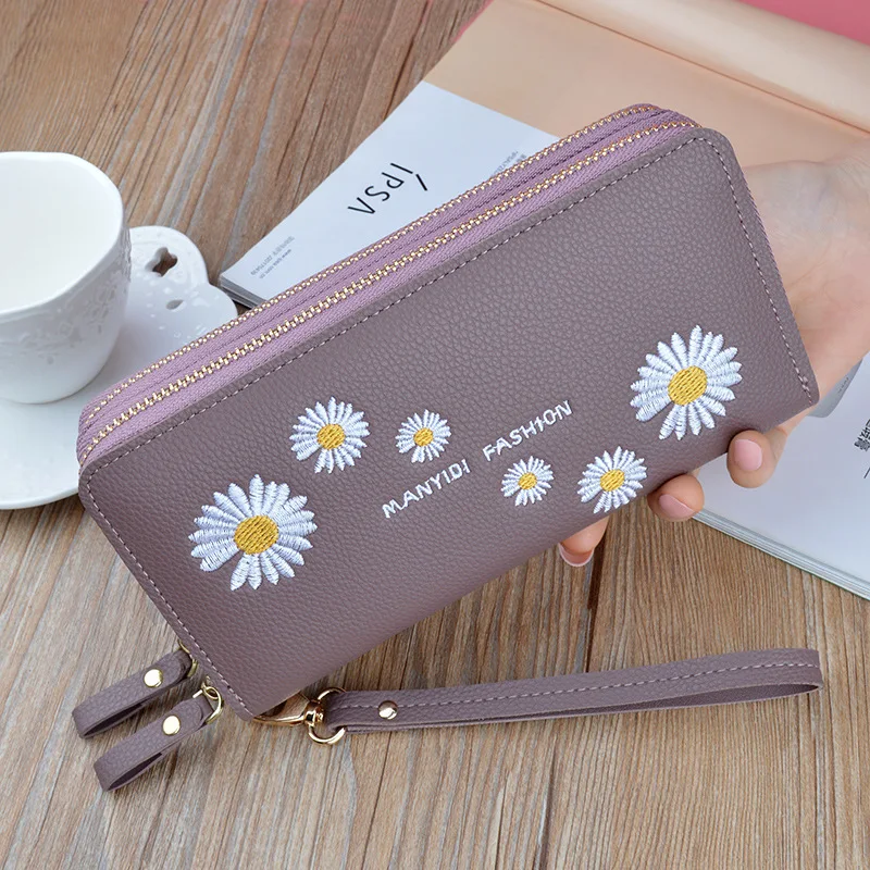 

New Hot Selling Double Zipper Woman Wallet Little Daisy Big Capacity Wallet For Ladies