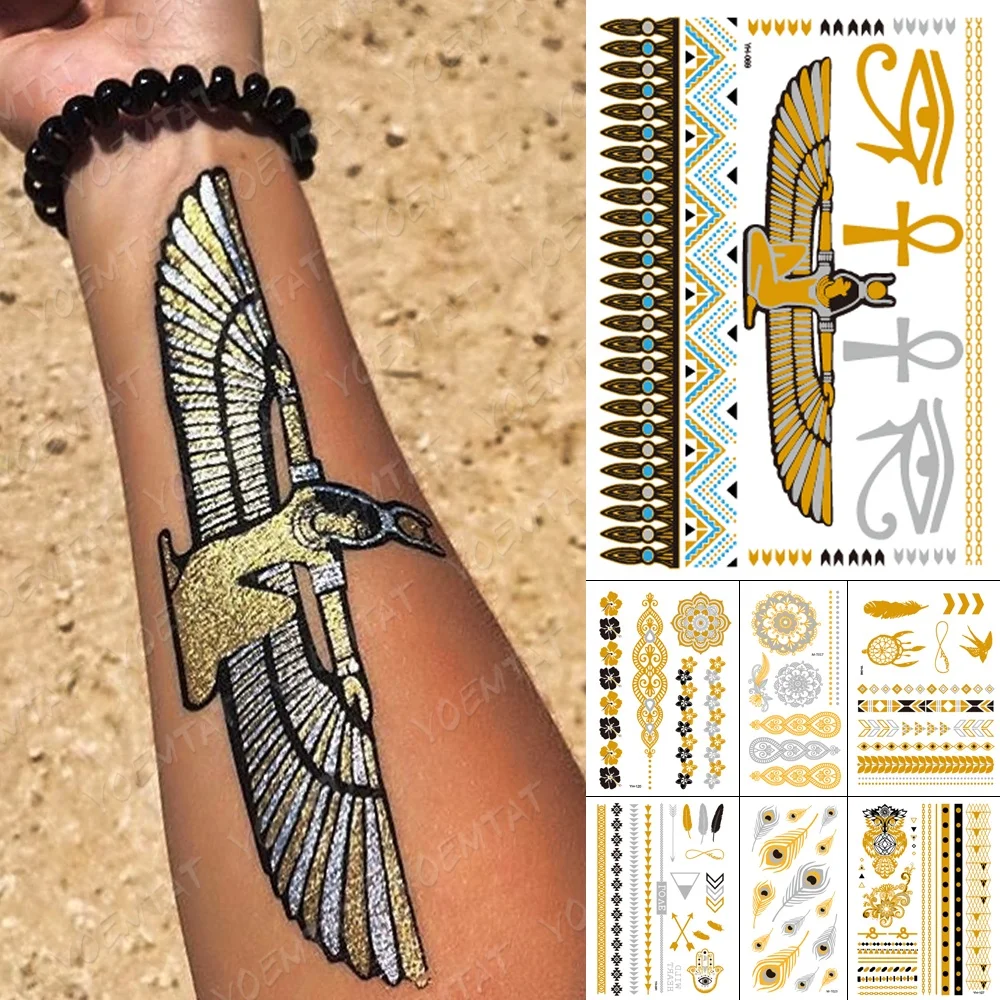 

Gold Metallic Flash Flower Jewelry Water Transfer Tattoo sticker, Cmyk