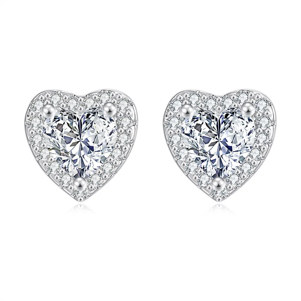 

Amazon Best Selling Full Cubic Zirconia Heart Stud Earrings Shining Clear Diamond Heart Stud Earrings For Women