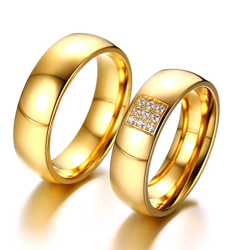 

CZ Stones Wedding Rings Women Men Simple Gold Color Ring Alliance Promise Engagement B Stainless Steel Jewelry Gift