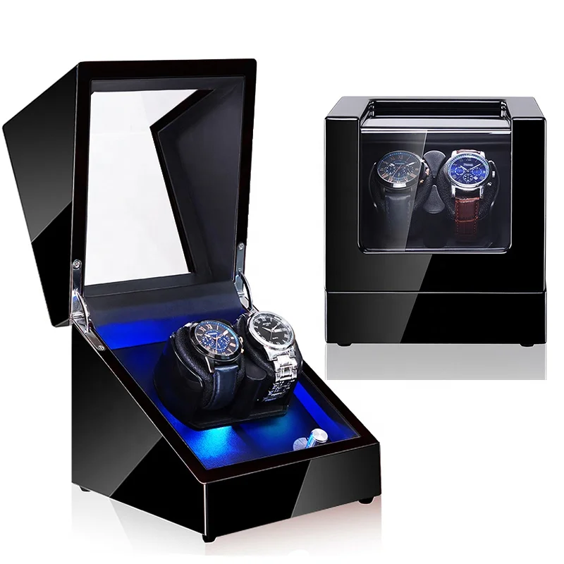 

Exterior Black High Gloss Finish Interior White PU Leather MDF Wooden Frame Watch Display Case Luxury Automatic Watch Winder Box