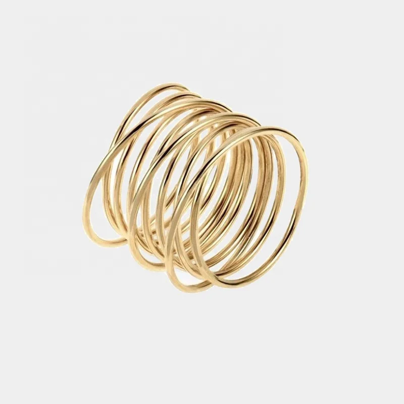 

18K Gold Plated Stainless Steel Irregular Ten Thin Circle Hollow Design Rings Waterproof Jewelry