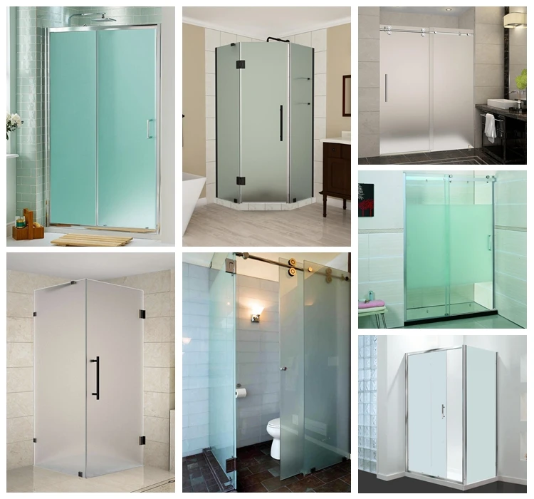 中国高安全性钢化磨砂玻璃浴室淋浴门优质钢化酸蚀刻玻璃面板价格合理