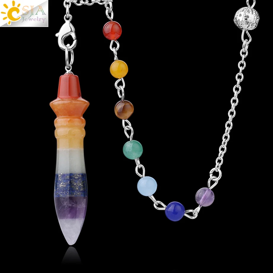 

CSJA new natural 7 chakra stone crystal pendulum pendulo divination jewelry F932