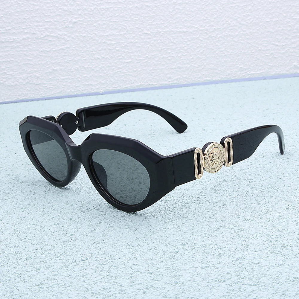 

2021 Fashion Design Custom Women Cat Eye Gold Flower Frame Small Steam Punk Irregular Ladies Vintage Sunglasses