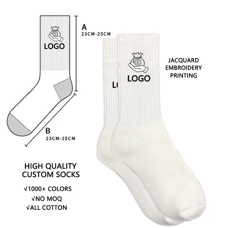 

High quality custom design logo cotton unisex crew socks, Custom color